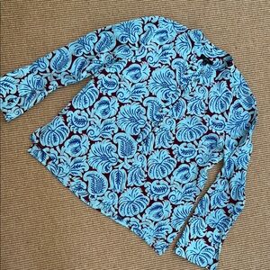 J. Crew Silk Aqua Paisley Popover Blouse